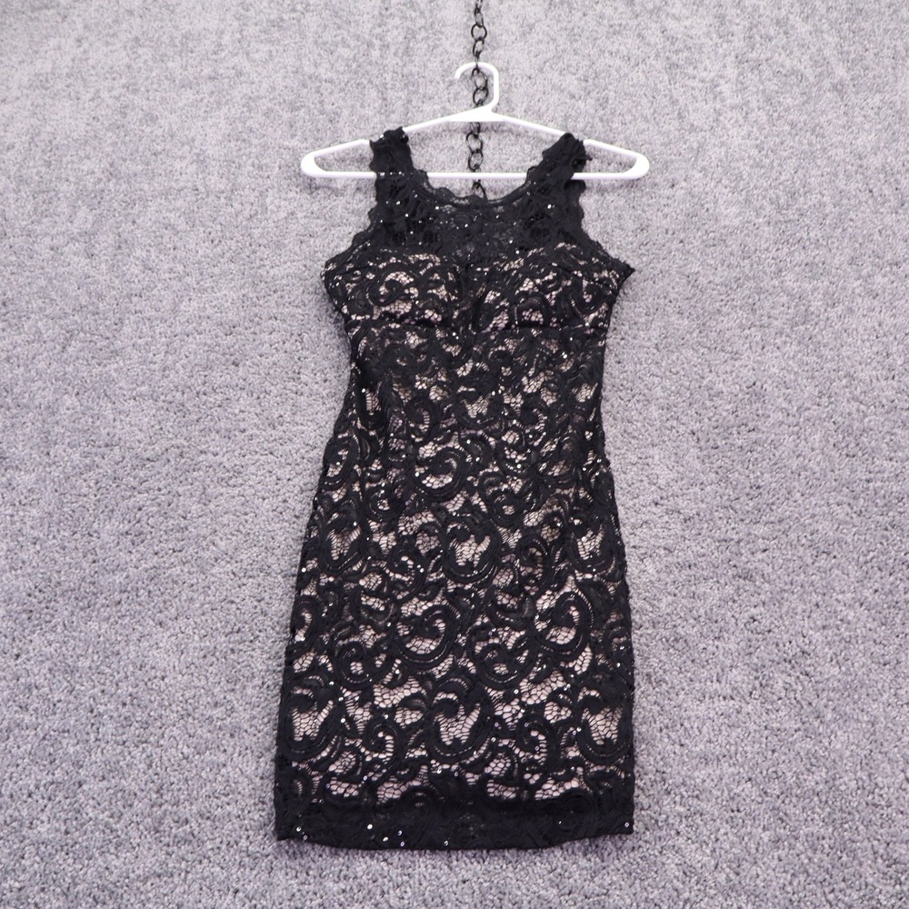 Sequin Hearts Dress Womens 1 Black Lace Sequin Sleeveless Bodycon Mini